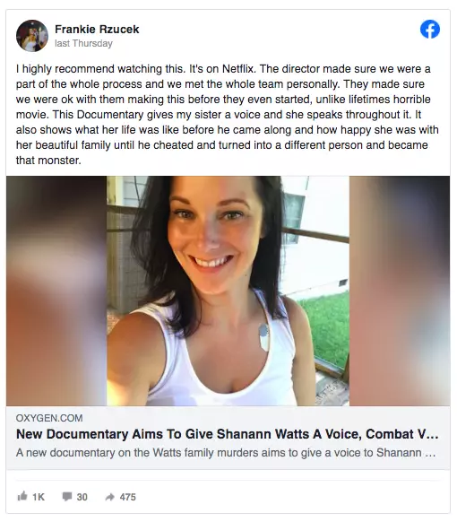 Shanann's brother took to Facebook to praise 'American Murder' (