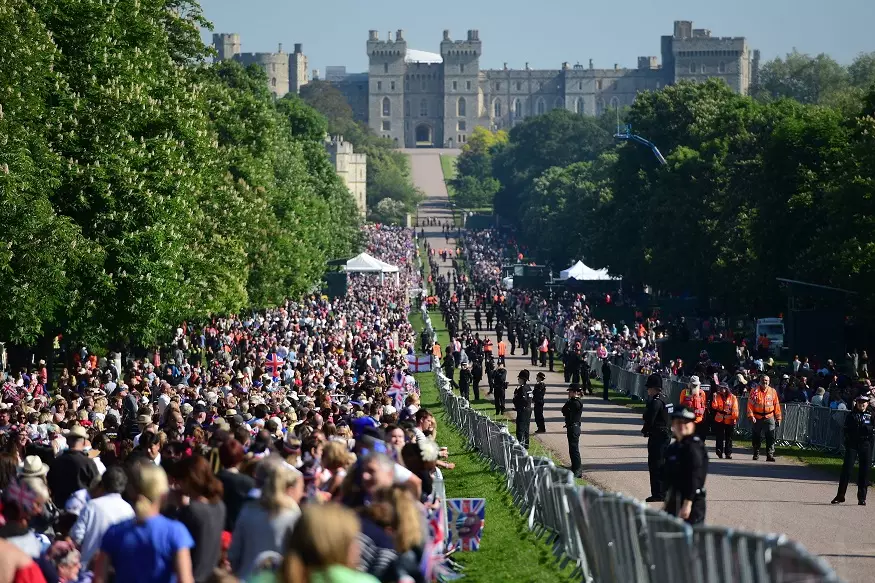 Royal fans line the Long Walk in Windsor ahead of the wedding.