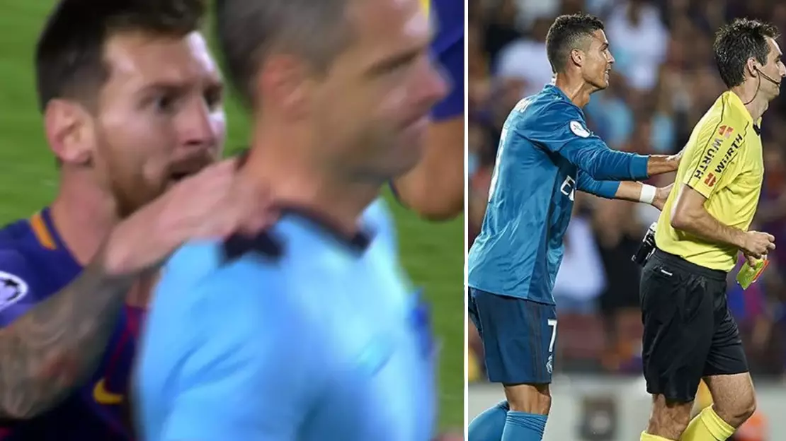 Fans Have Compared Lionel Messi's Touch On Referee To Cristiano Ronaldo's