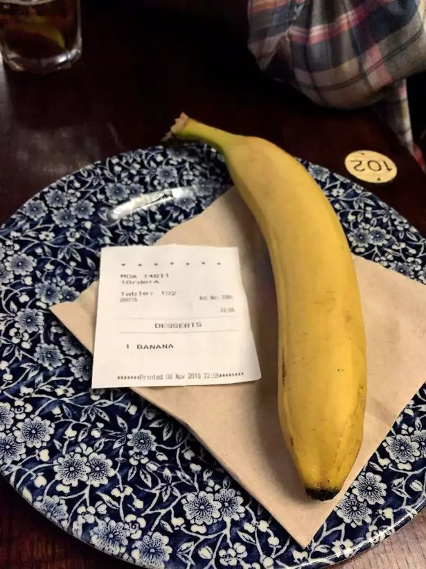 Mark D'arcy-Smith left the pub shortly after the banana was sent to his table.