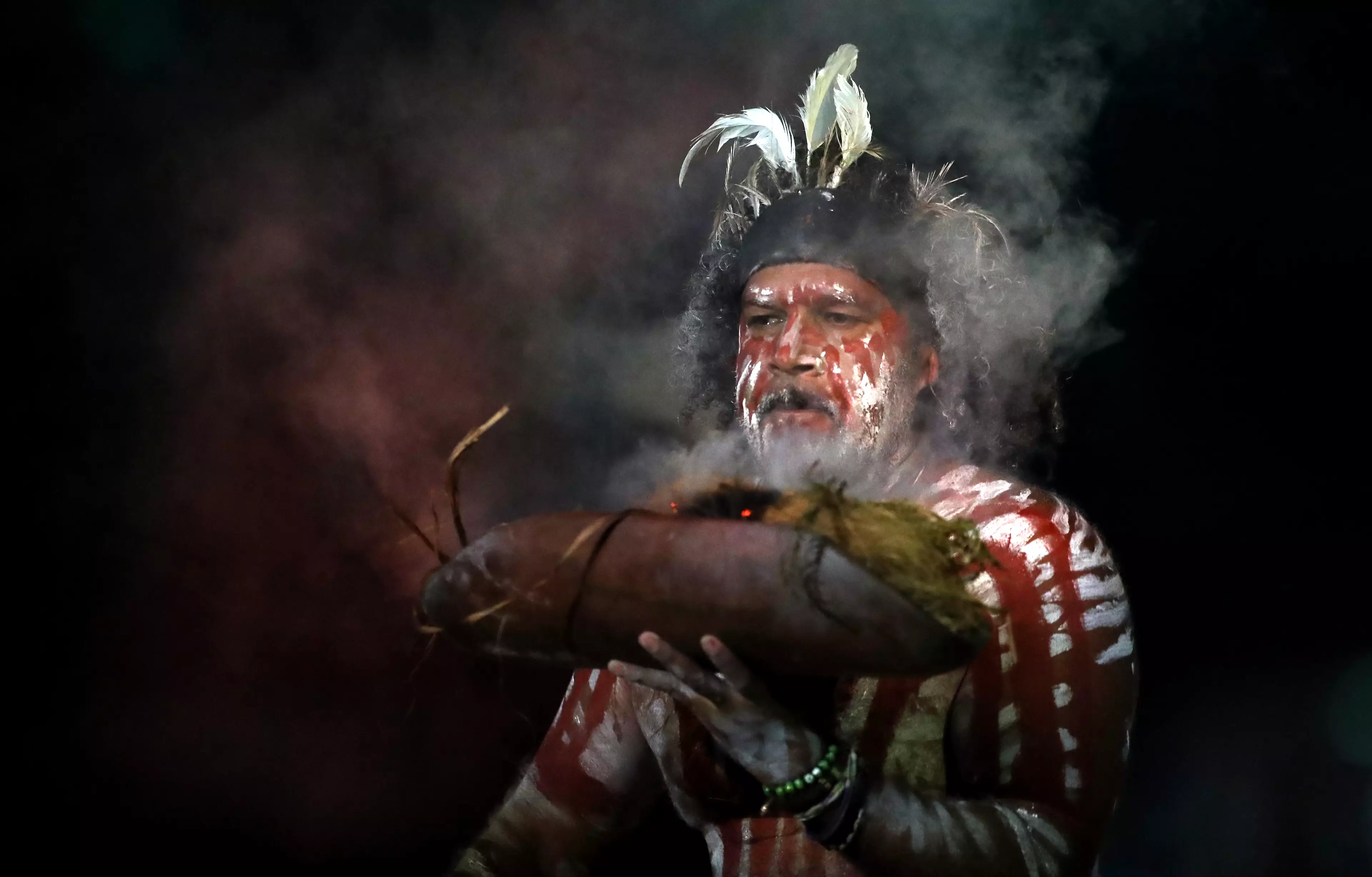 An Indigenous performer during the opening ceremony of the Gold Coast 2018 Commonwealth Games.