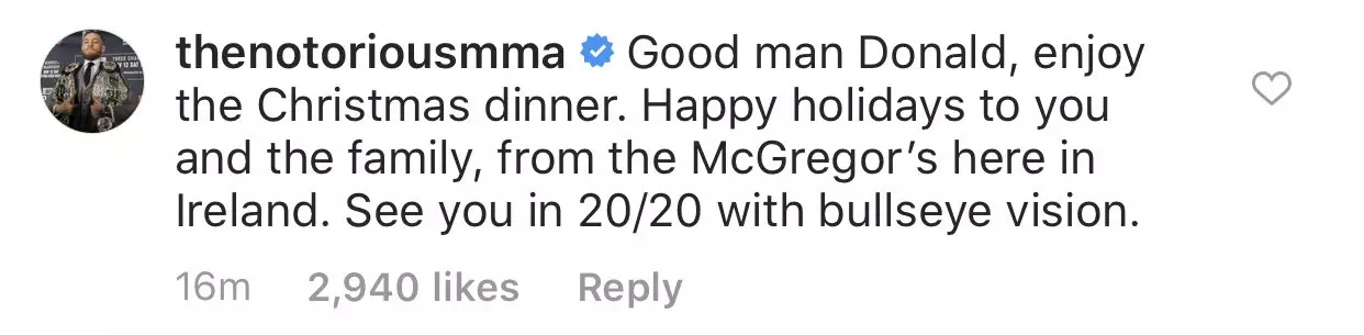 McGregor's comment on Instagram.
