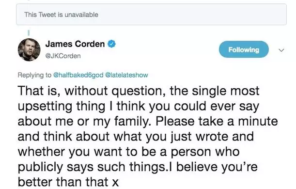 Corden's measured reply.
