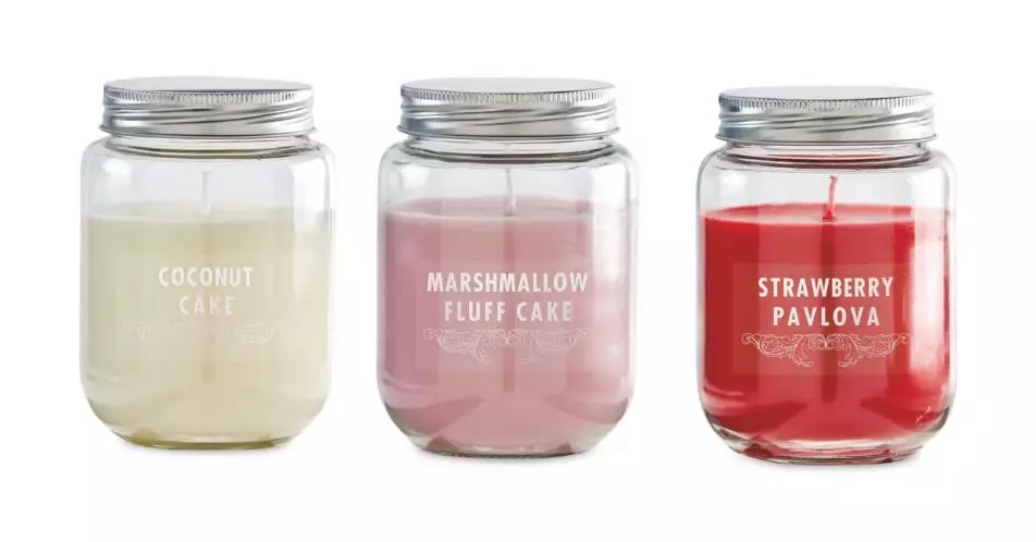 Three of the four delicious new cake-scented candles from Aldi