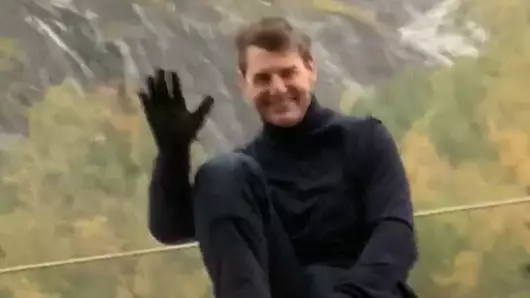 Tom Cruise Waves From Top Of Moving Train While Shooting Mission Impossible 