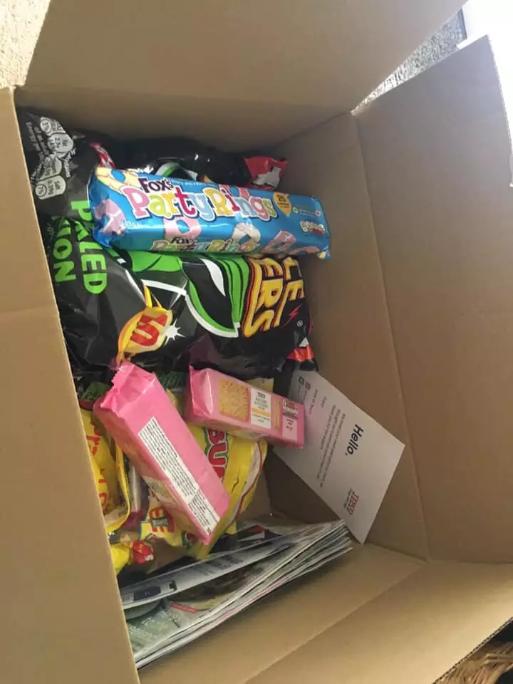To say thank you they sent Lizzie a box of crisps, sweets and biscuits.