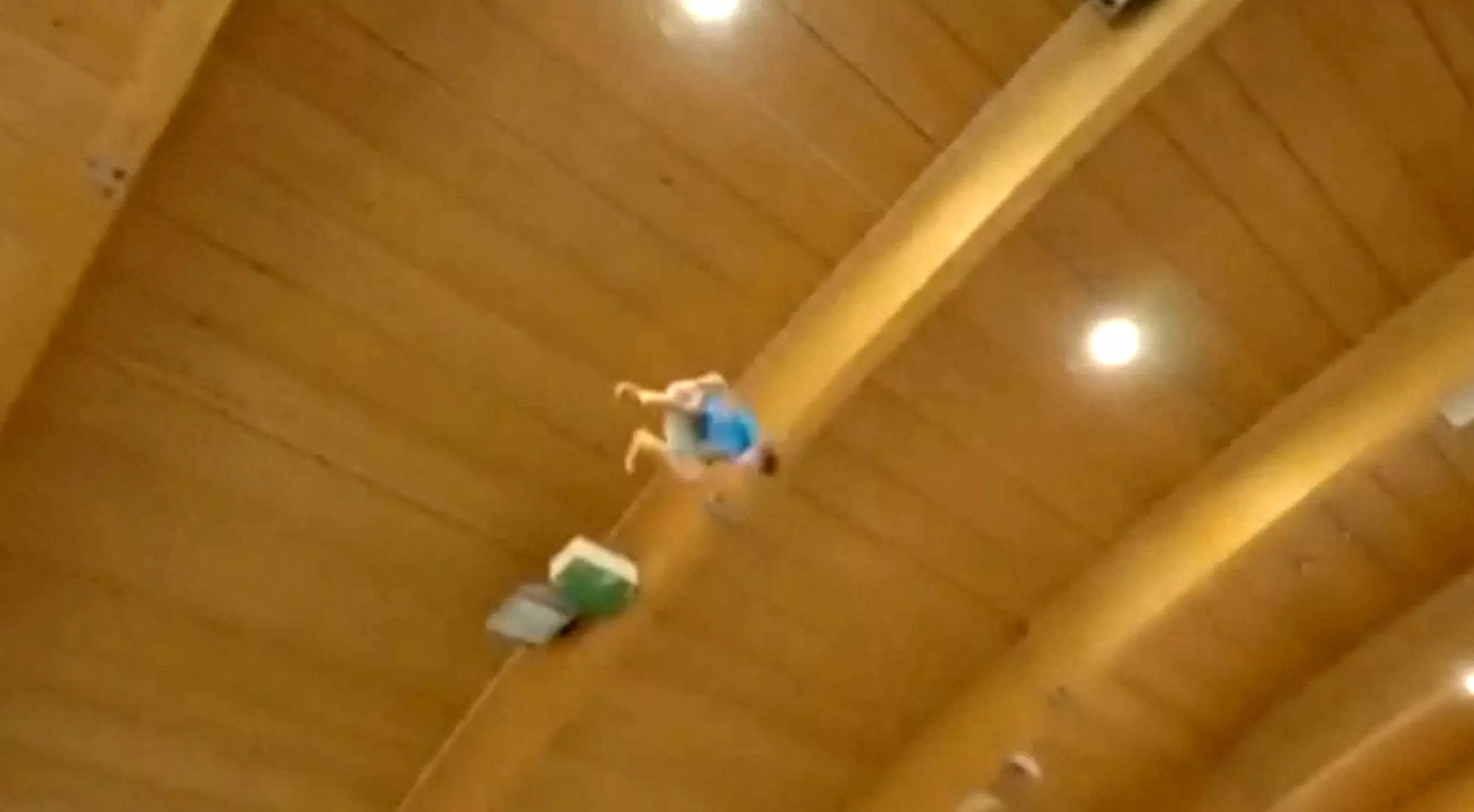 Ernest nearly hit the ceiling when he completed the seven-flip jump.