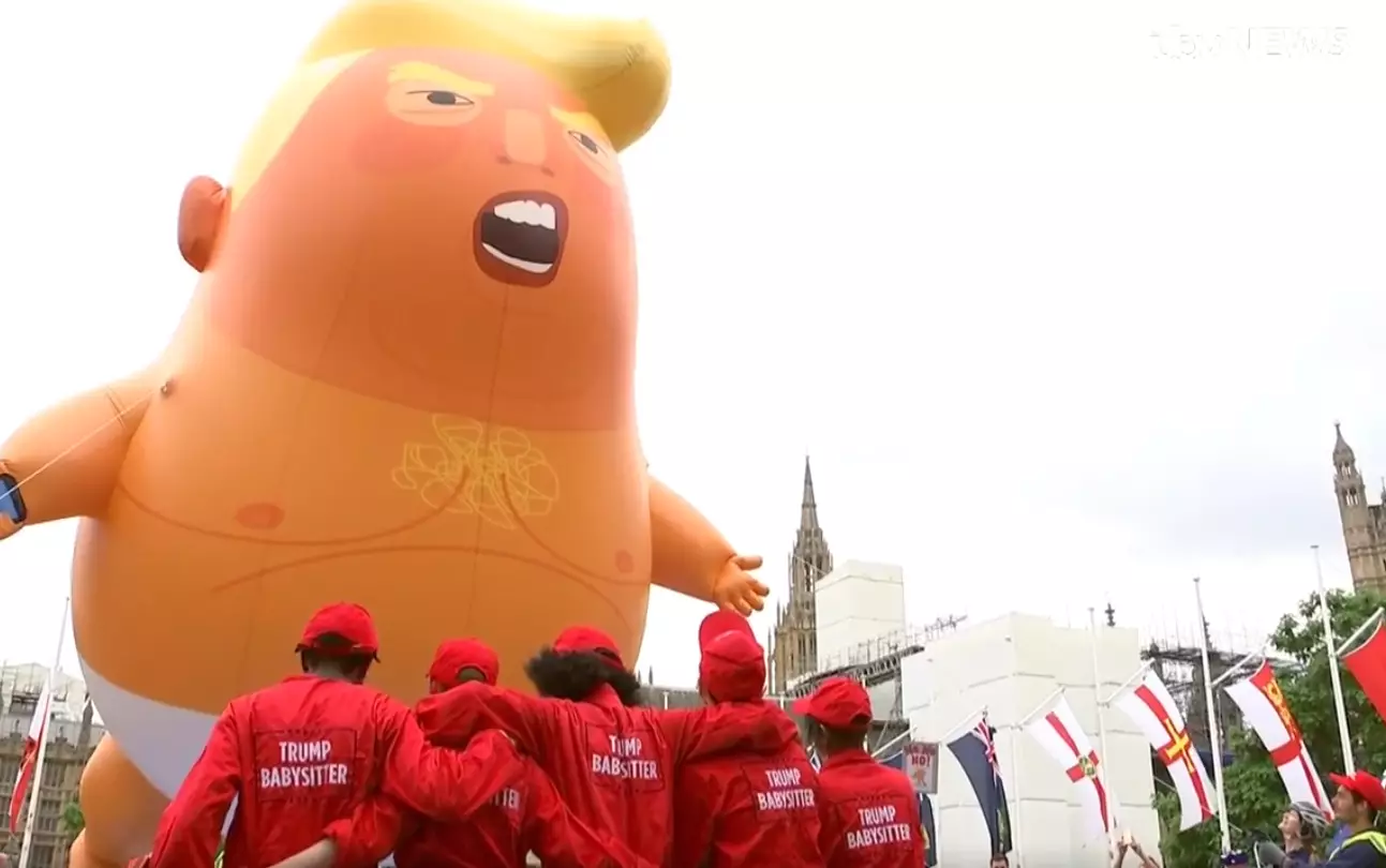 The blimp with its team of 'Trump babysitters'.