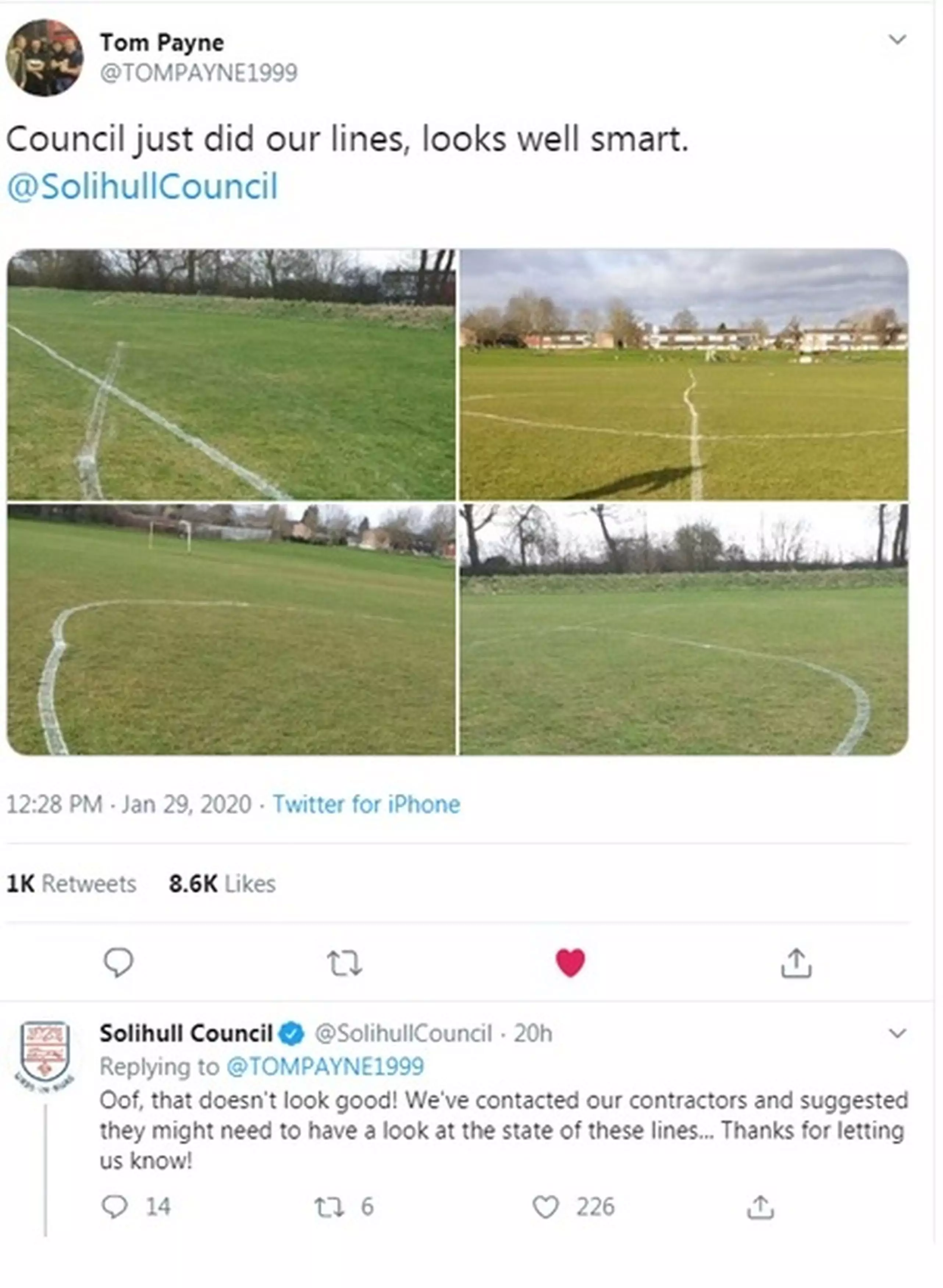Someone tweeted Solihull Council to bring up the state of the lines.