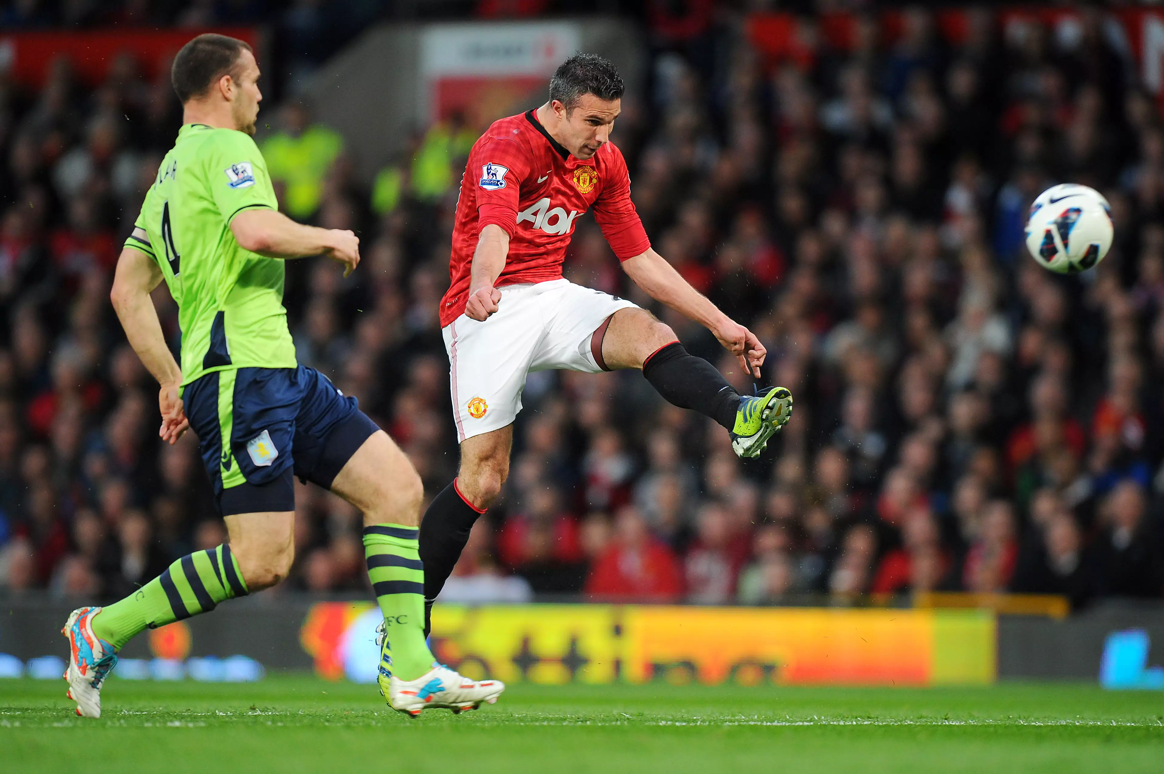 Robin van Persie's special volley against Aston Villa helped seal Manchester United's 20th league title