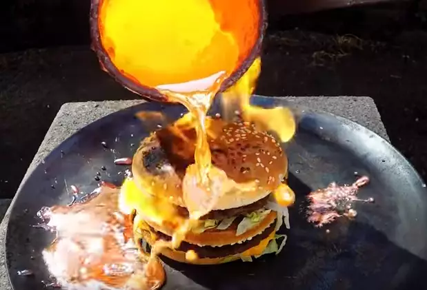 This Is What Happens When You Pour Molten Copper Over A McDonald's Big Mac 