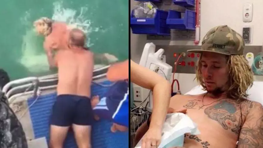Man Attempts To Wrestle Nine Foot Shark Before It Bites Chunk Out Of His Leg