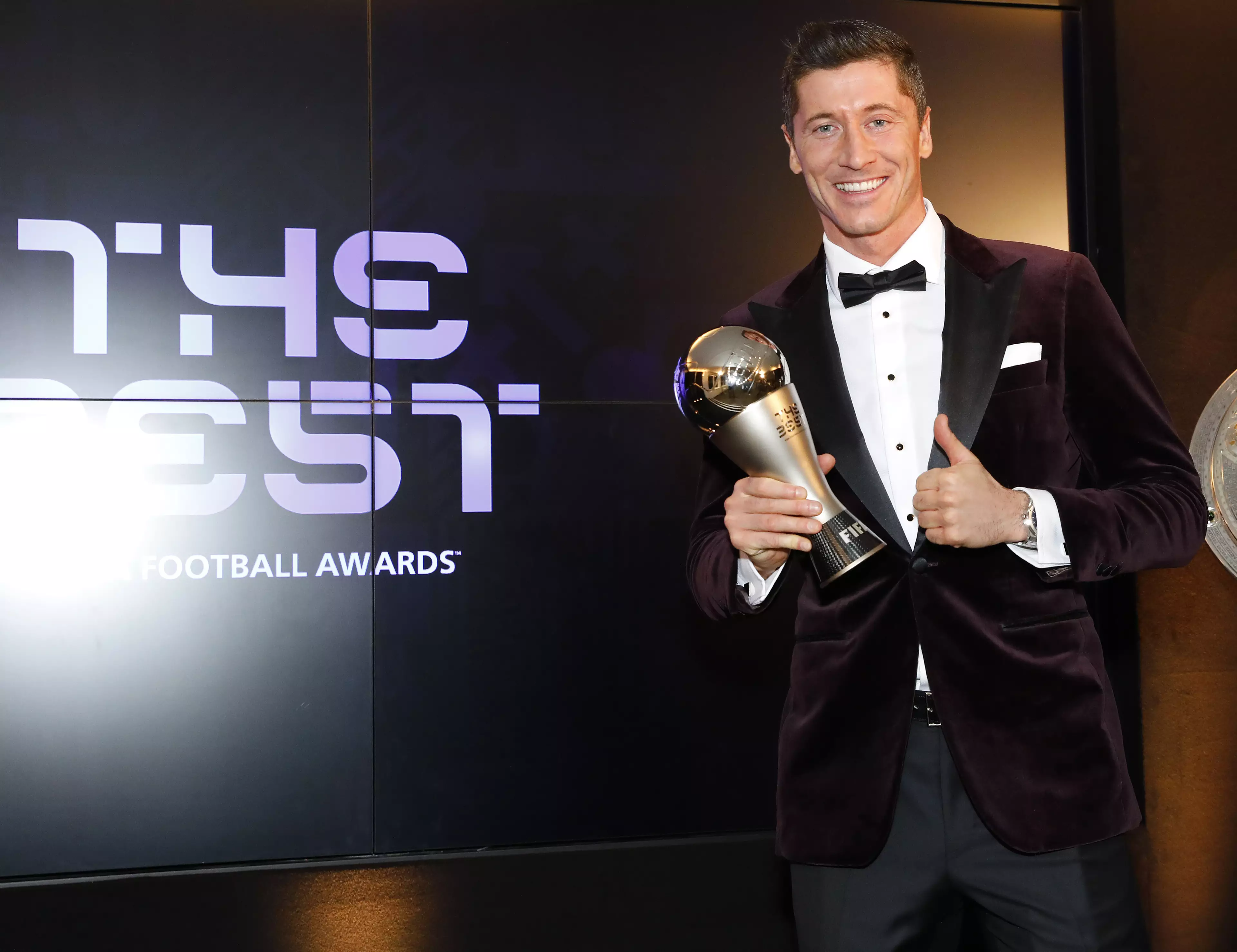 Lewandowski with the trophy that made him the world's best player last December. Image: PA Images
