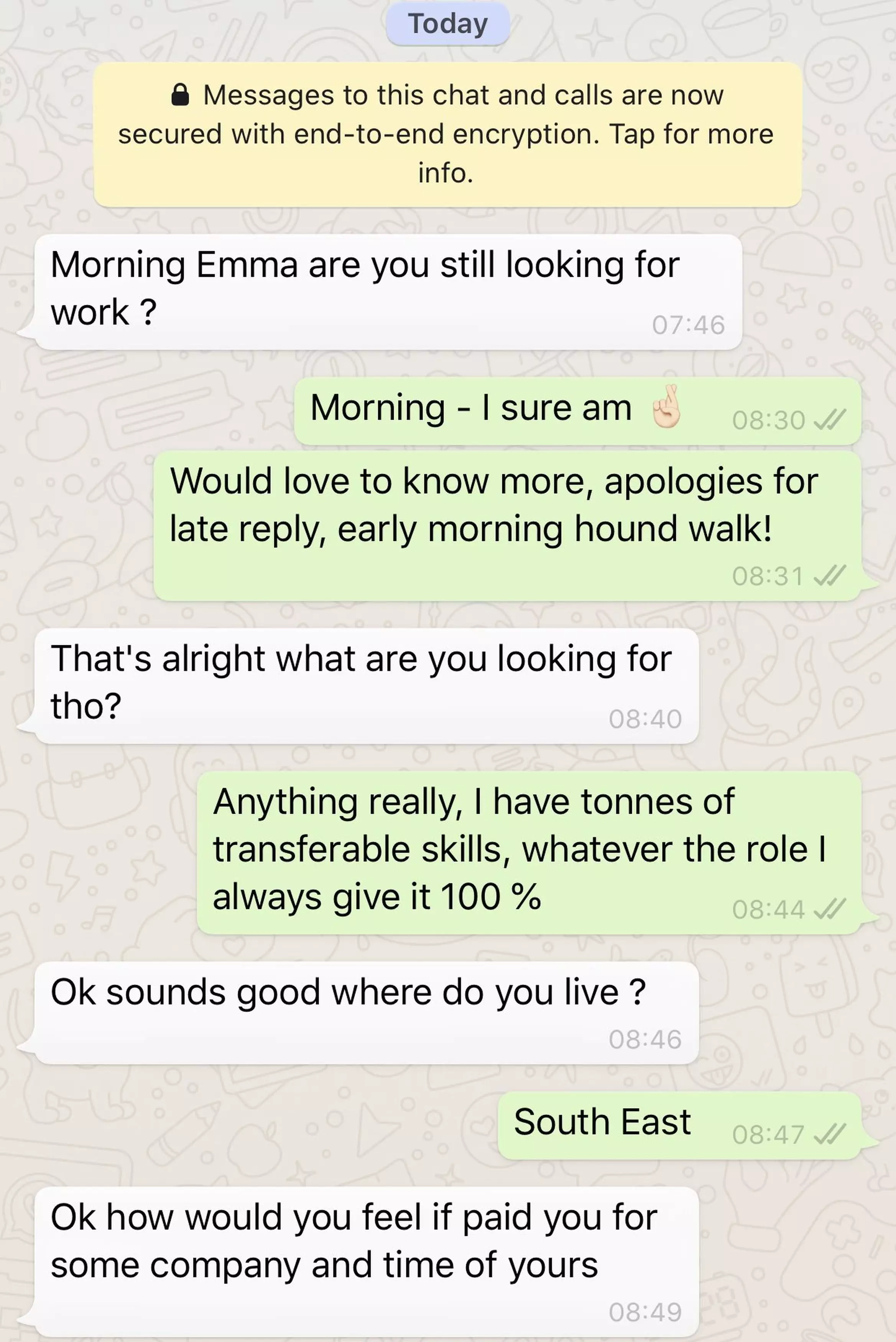 Emma was furious when she received the texts (