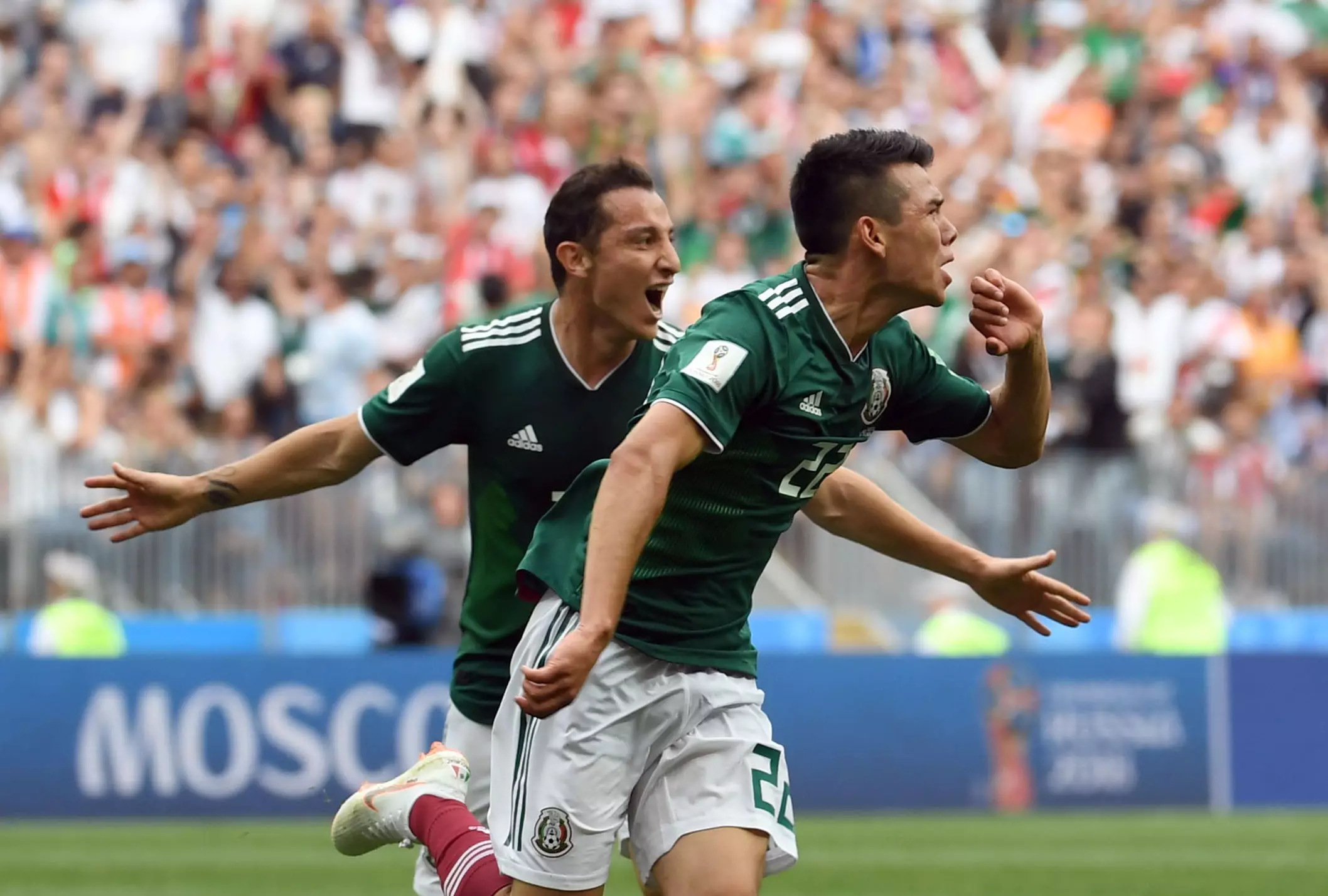 Lozano celebrates his goal. Image: PA Images