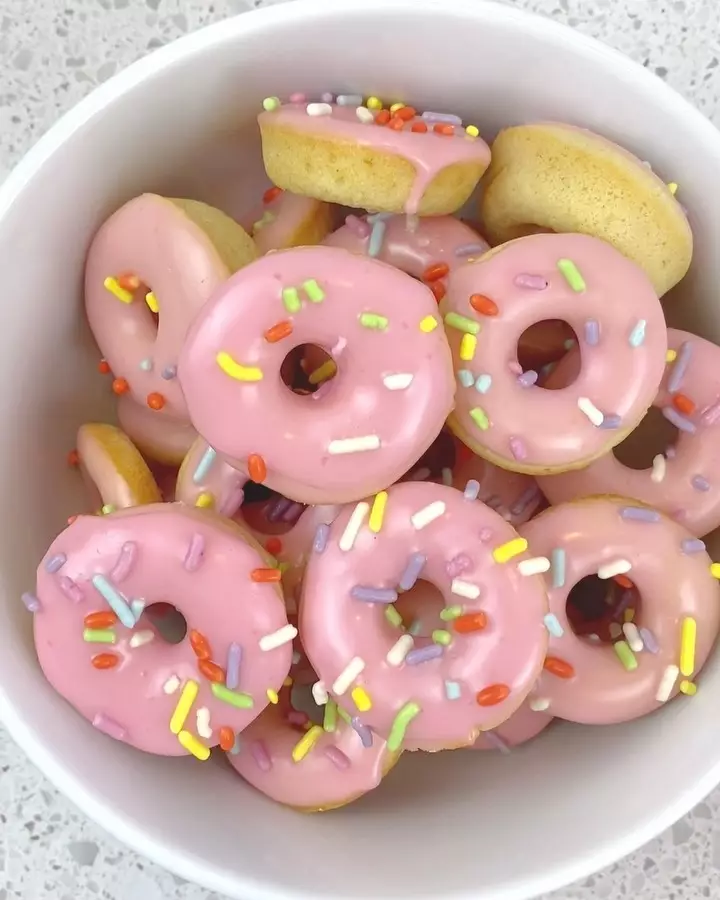 Topped with colourful sprinkles, the tiny donuts look divine - adding milk is optional! (