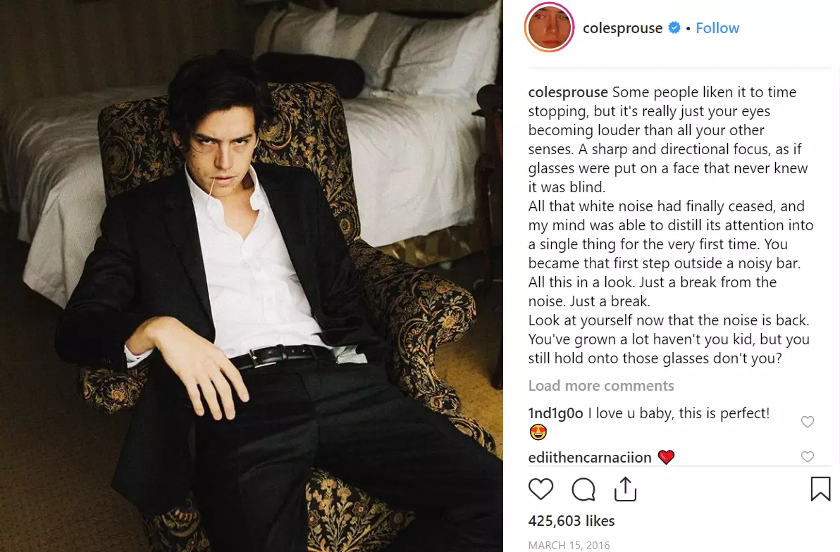 Cole Sprouse was no stranger to a poetic Instagram post.