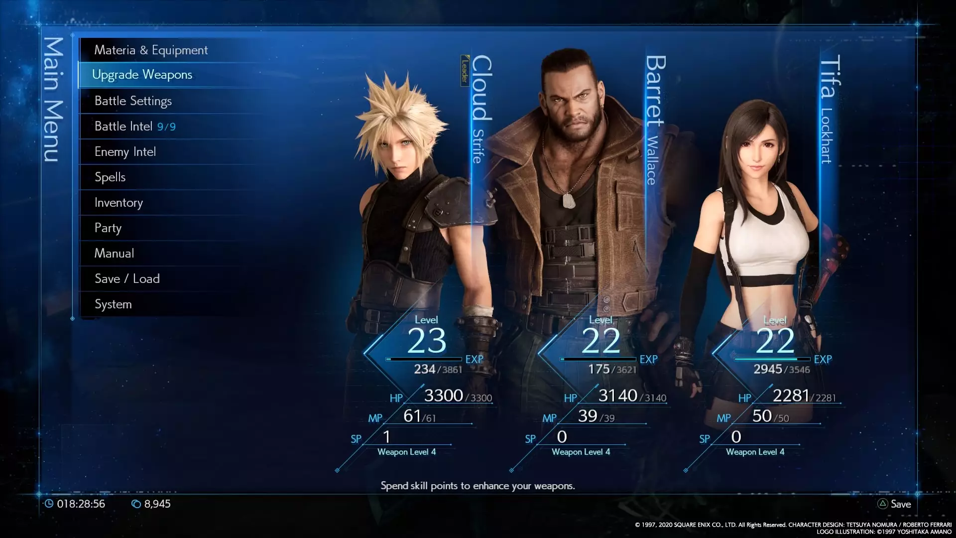 The menu screen in Final Fantasy VII Remake /