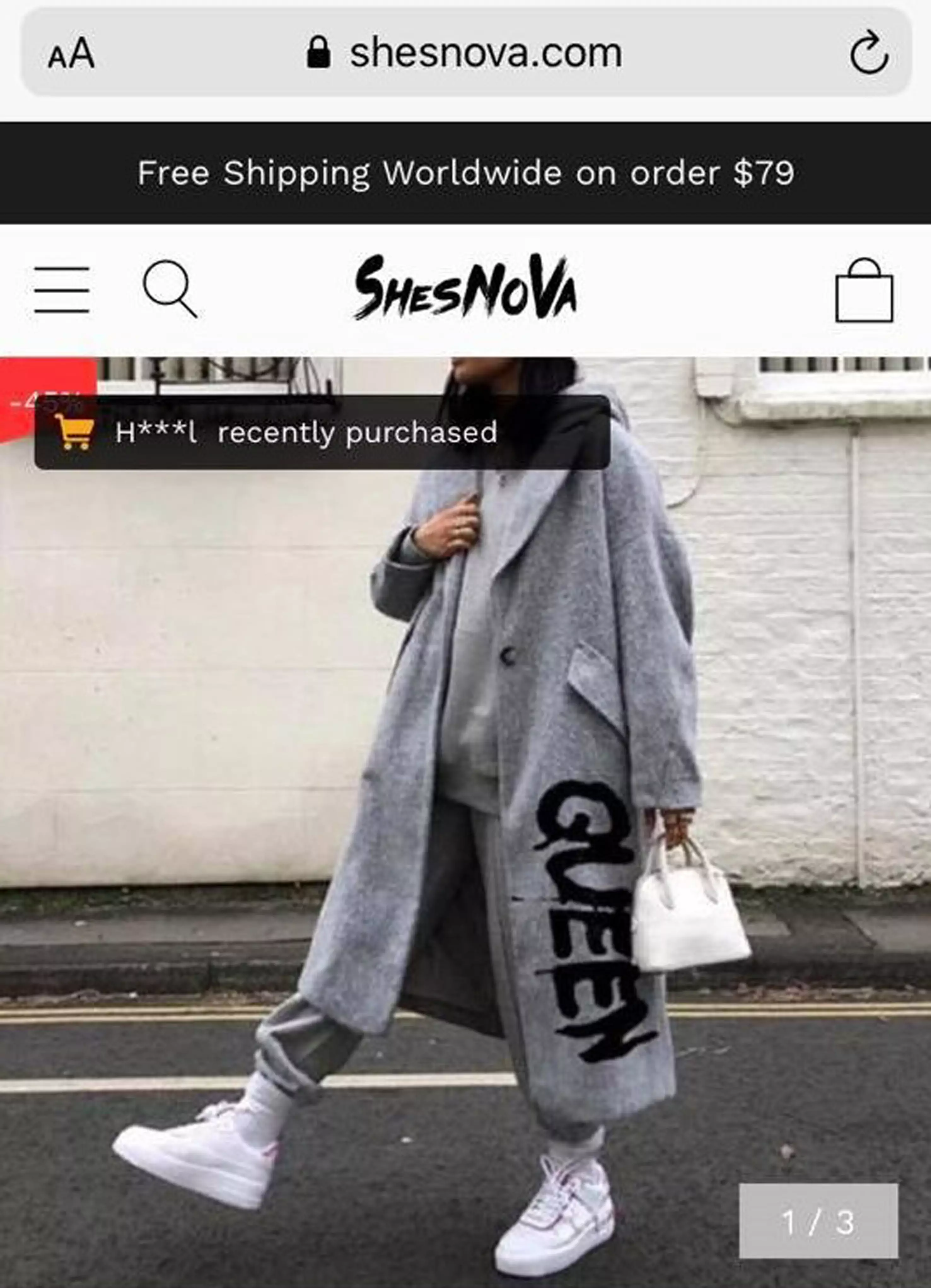 Chellce was expecting a grey coat with the word 'Queen' (