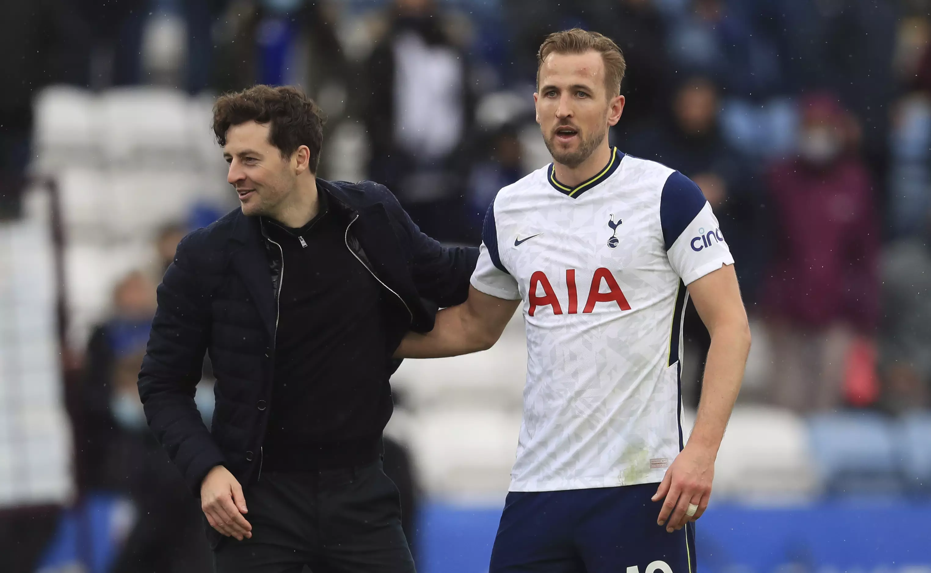 Ryan Mason, who was in charge of Spurs after Mourinho left, with Harry Kane on the final day of the season. Image: PA Images