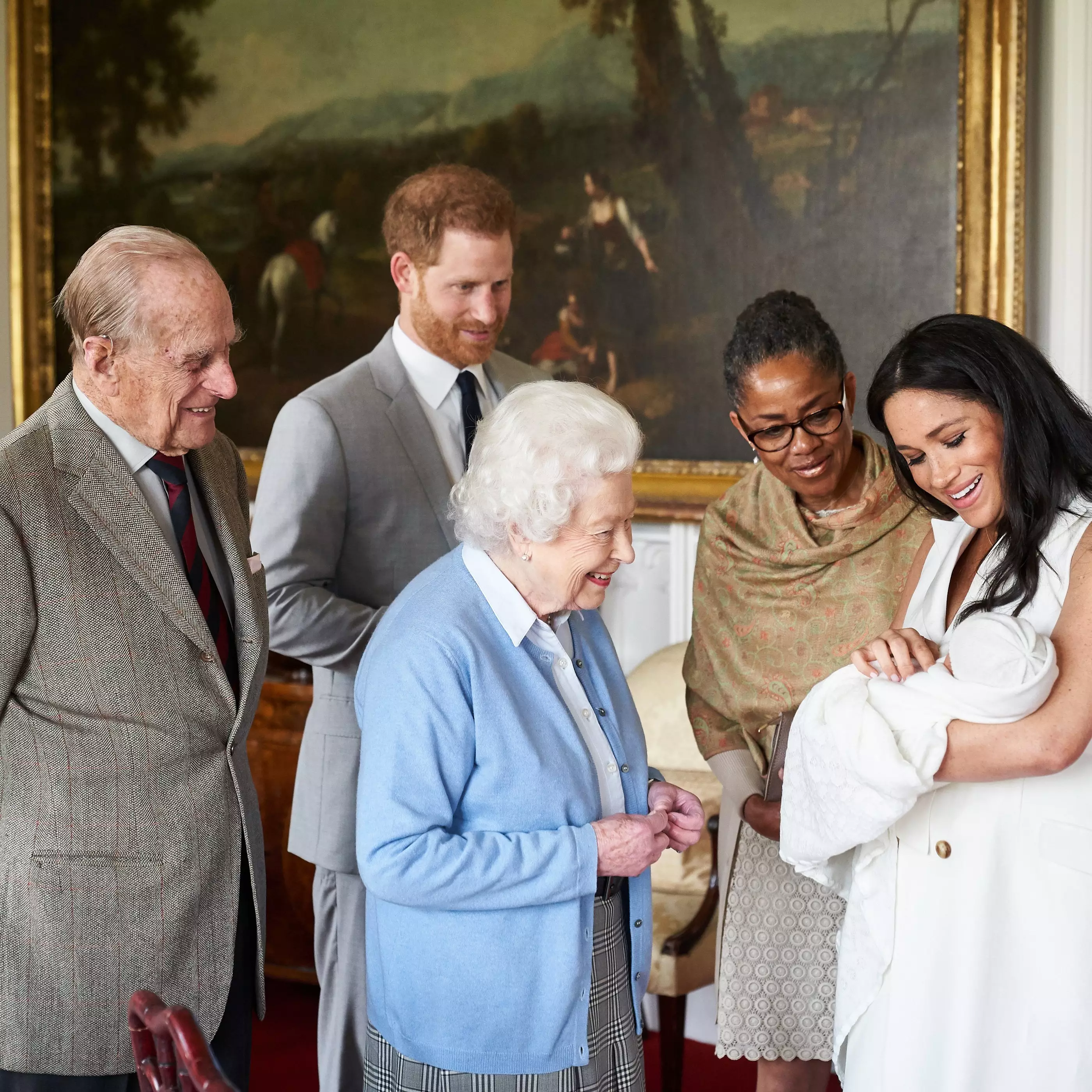 The Duke and Duchess of Sussex showing their son Archie Harrison Mountbatten-Windsor to the Queen and the Duke of Edinburgh.