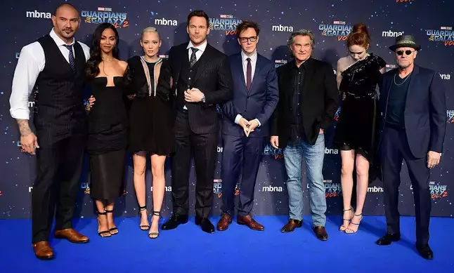 Gunn with the Guardians of the Galaxy cast in 2017.