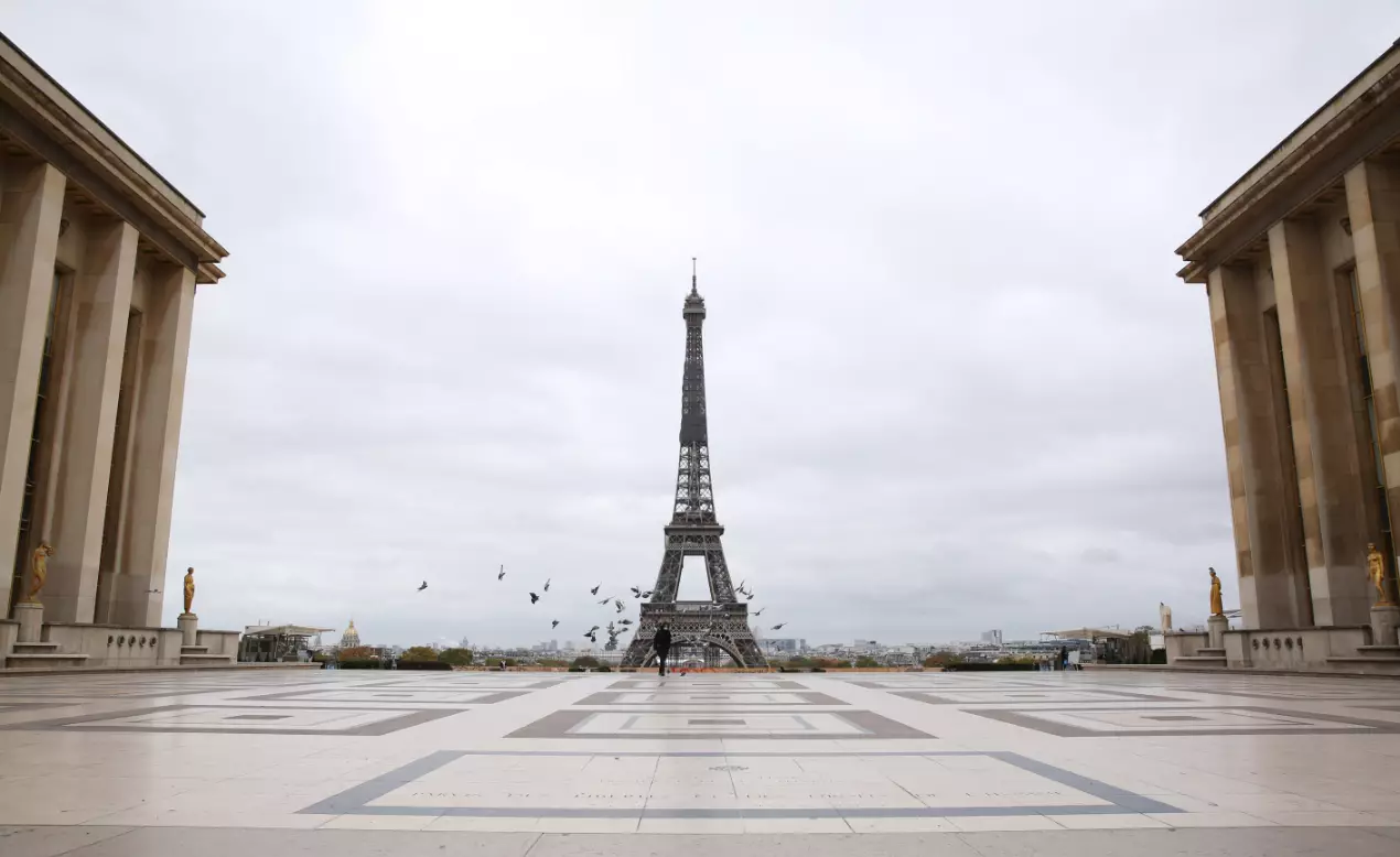 The deserted Trocadero Place in Paris, France, yesterday.