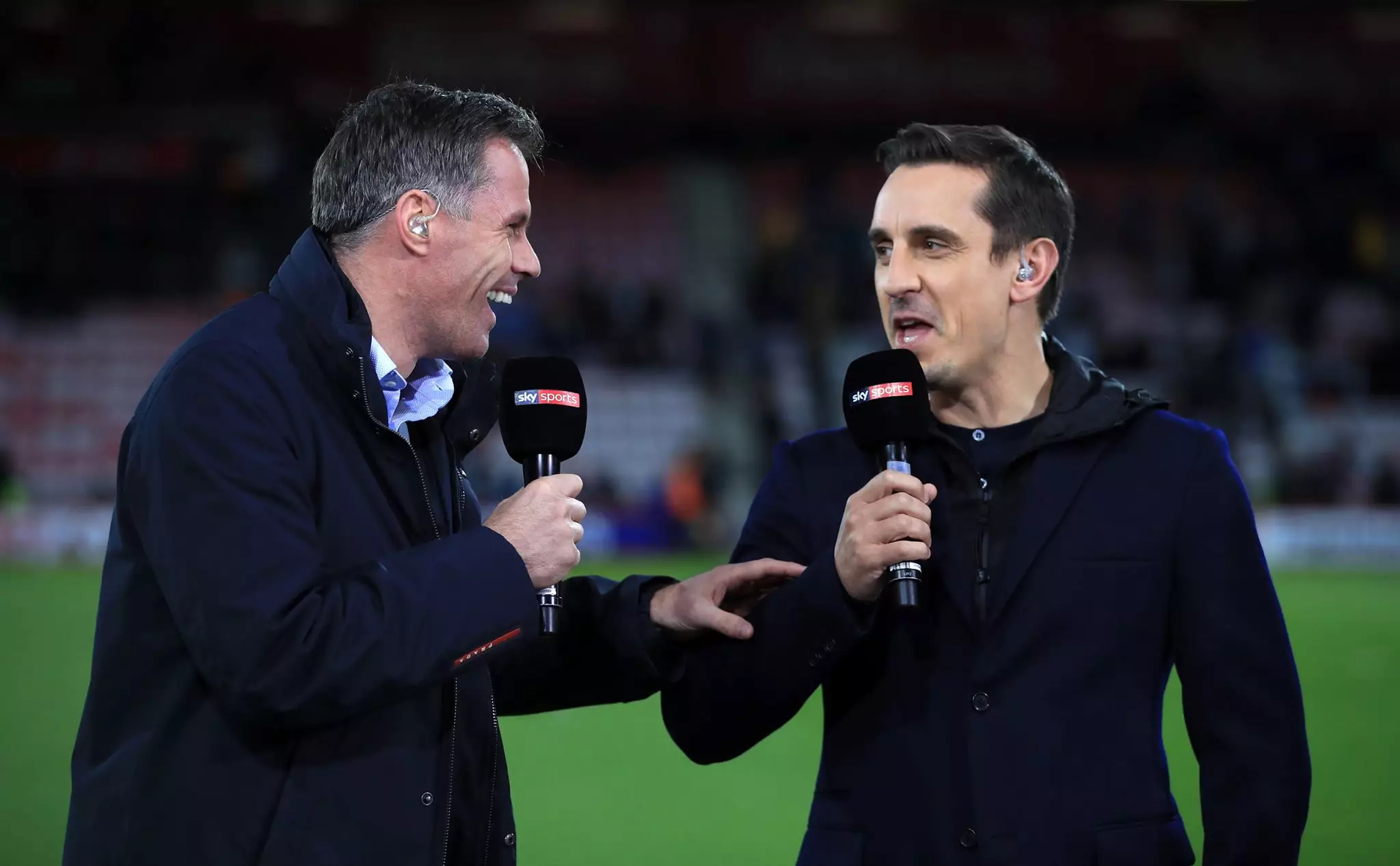 Carragher and Neville working for Sky. Image: PA