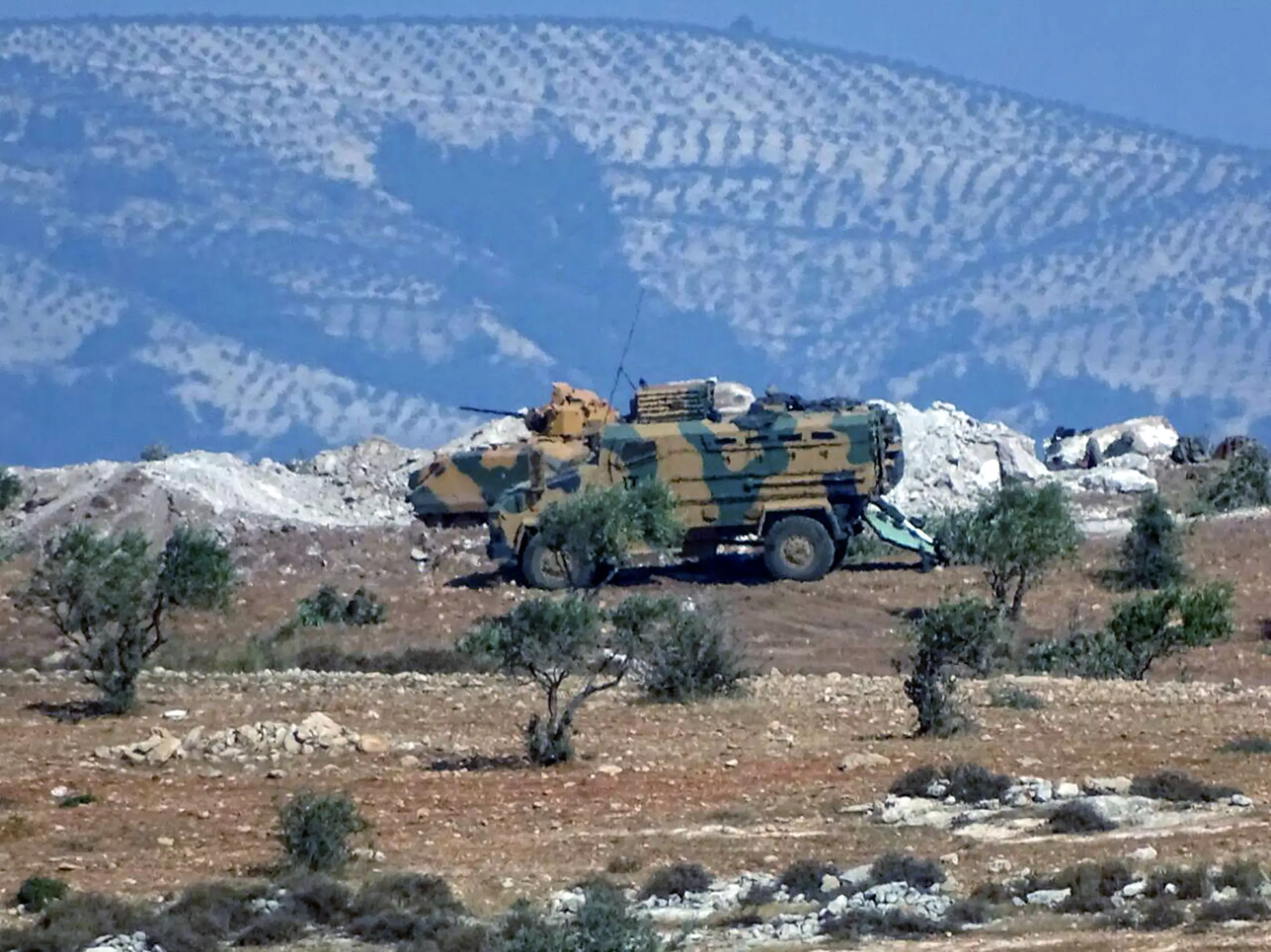 A Turkish army vehicle is deployed in Idlib province, Syria (