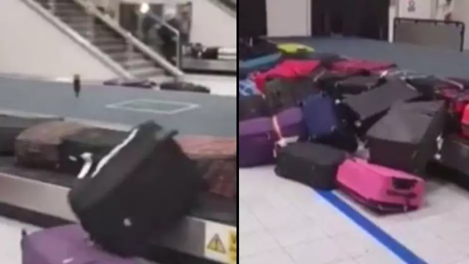 Chaos At Manchester Airport As Luggage Piles Up In Front Of Horrified Passengers 