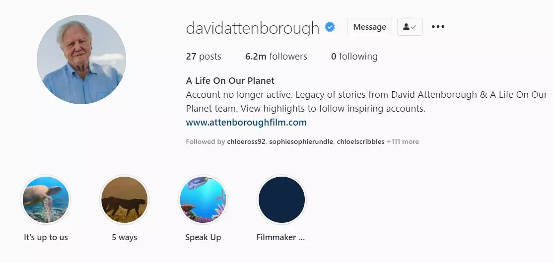 Sir David Attenborough has quit Instagram.