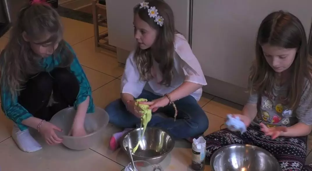Lily, Piper and Isis made slime together.