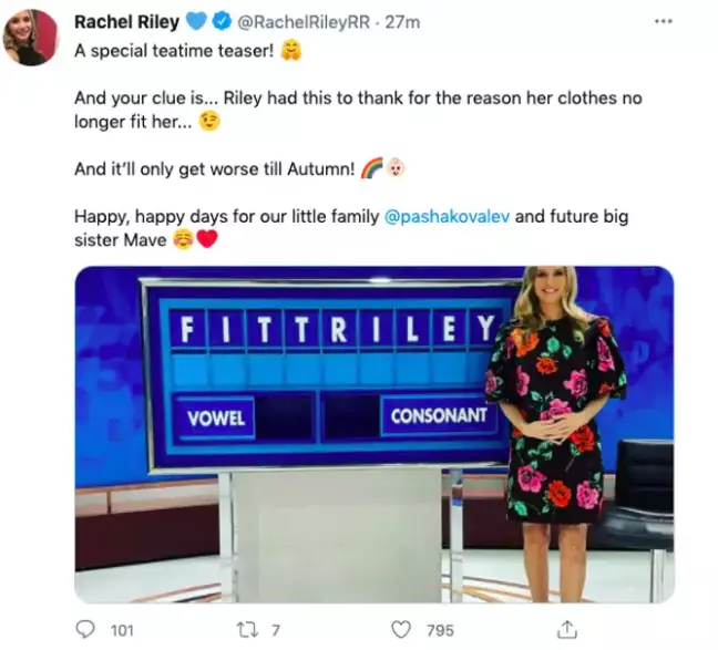Rachel Riley's pregnancy announcement (