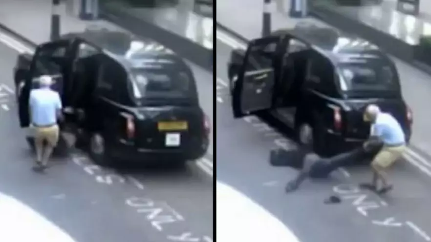 Black Cab Driver Drags Unconcious Man Out Of Taxi And Dumps Him In The Street