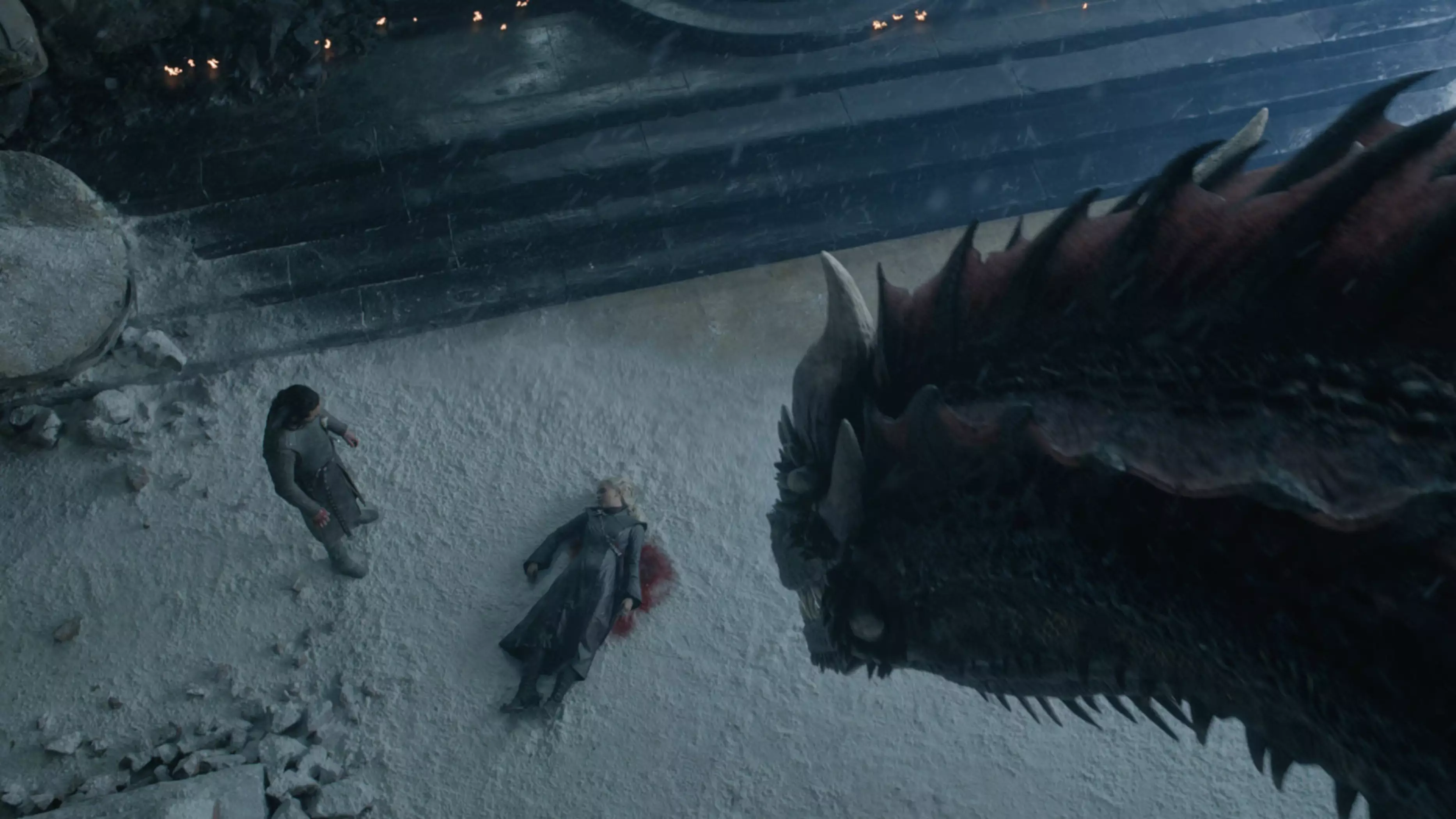 Daenerys, Jon and Drogon.