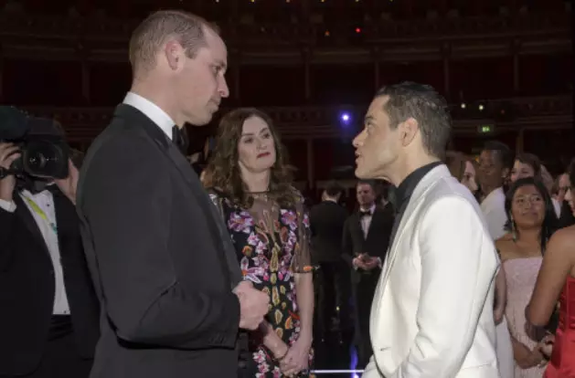 Rami Malek speaking to the Duke of Cambridge.