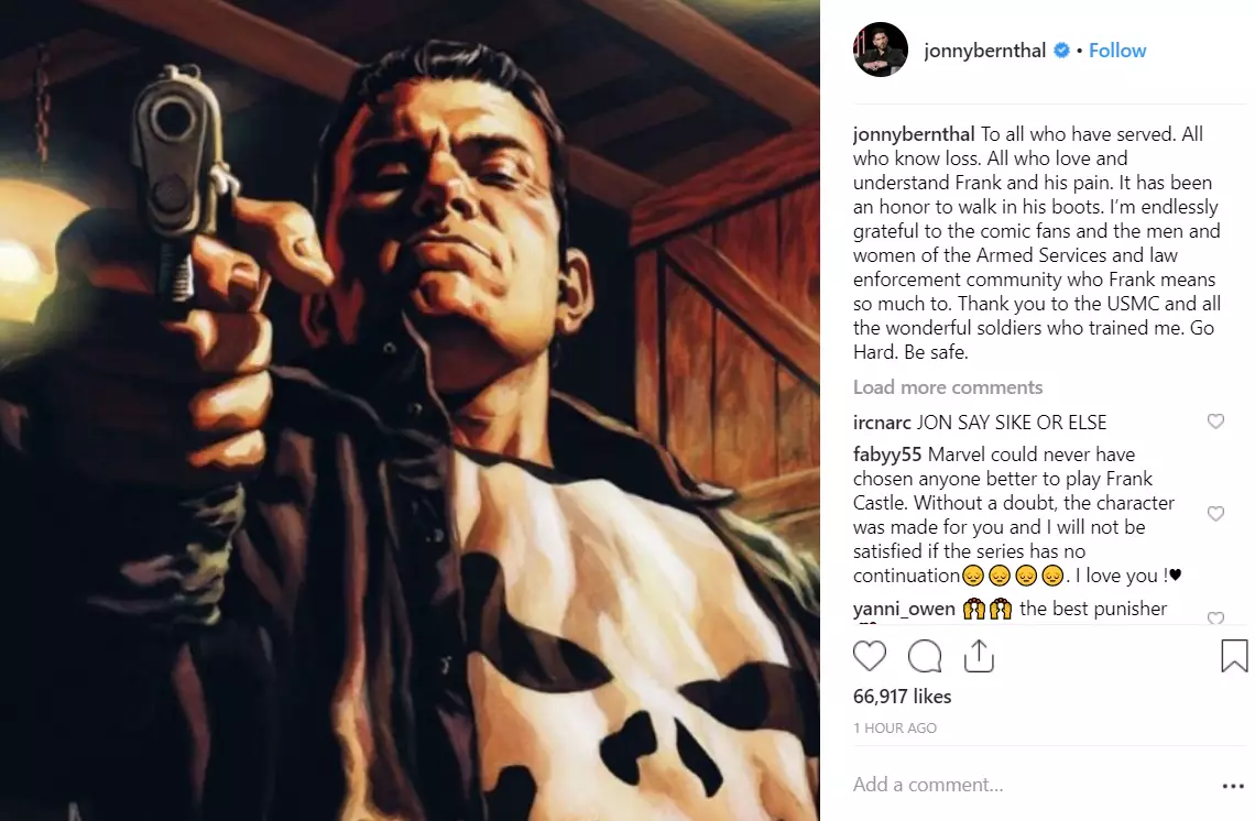 Jon Bernthal shared a cryptic message on Instagram today, which many said sounded like a 'goodbye'.