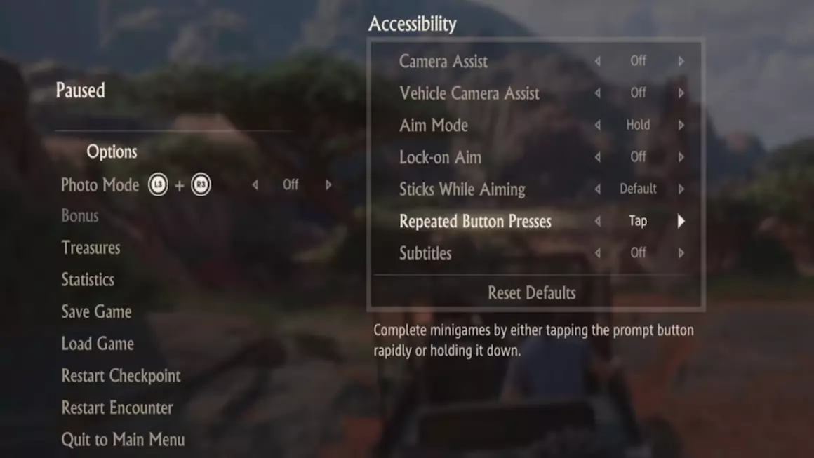 The accessibility options in 'Uncharted 4: A Thief's End' /