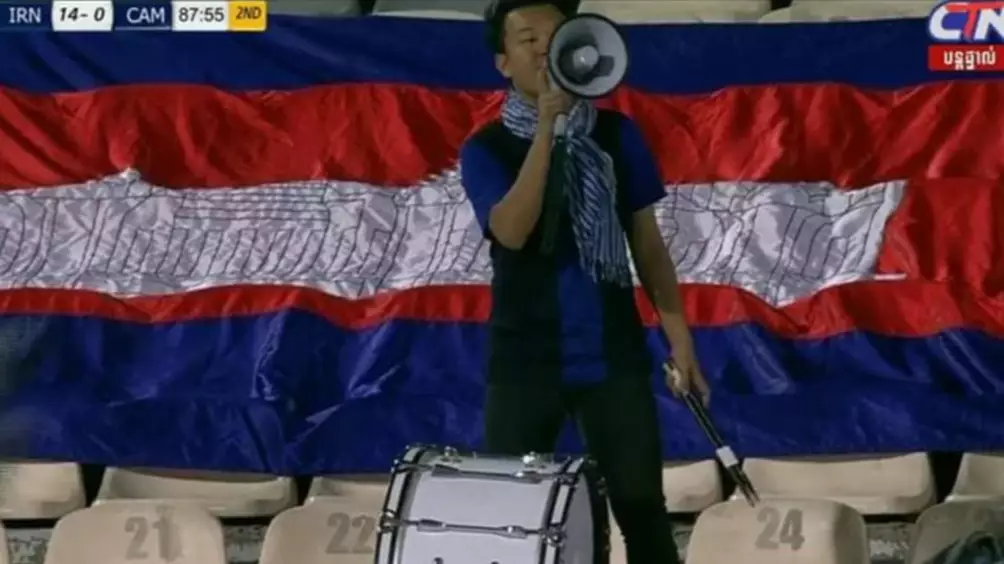 Cambodian Football Fan Spends Whole Game Cheering On His Team In 14-0 Defeat To Iran