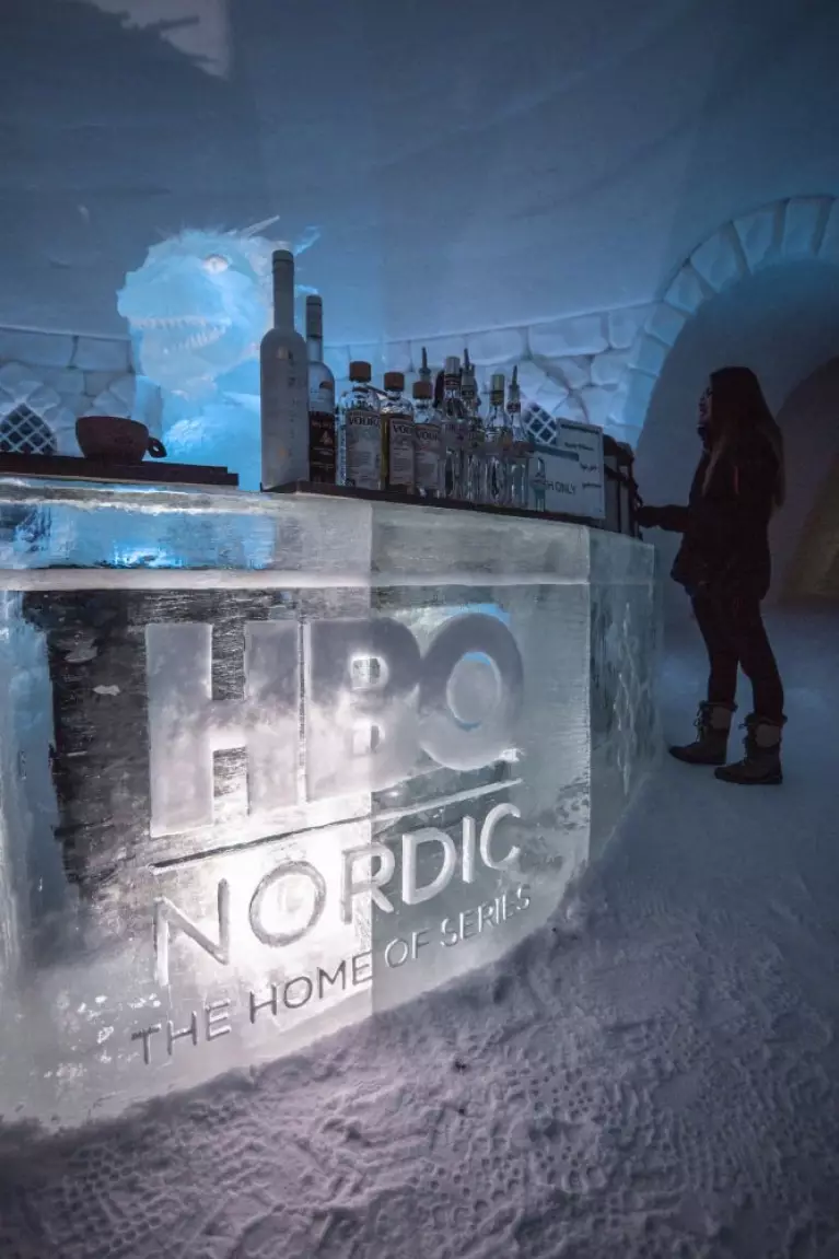 The hotel includes an ice bar.