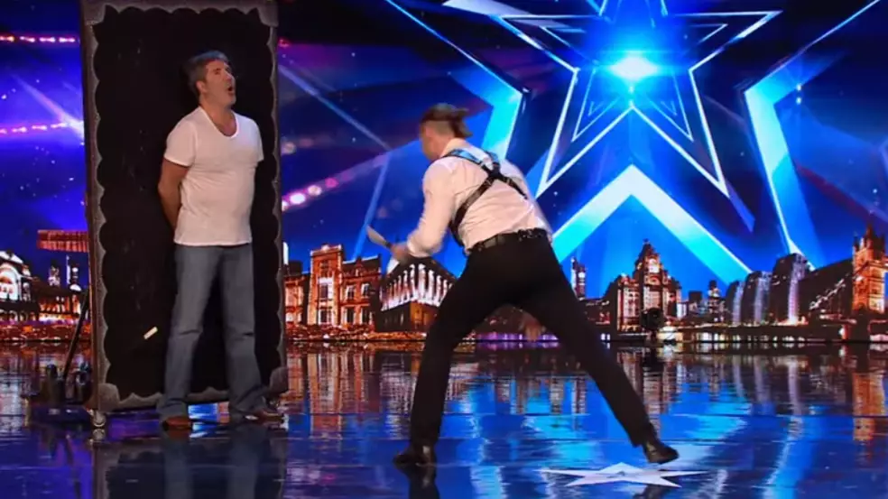 Simon Cowell Takes Part In Knife Throwing Act On Britain's Got Talent 