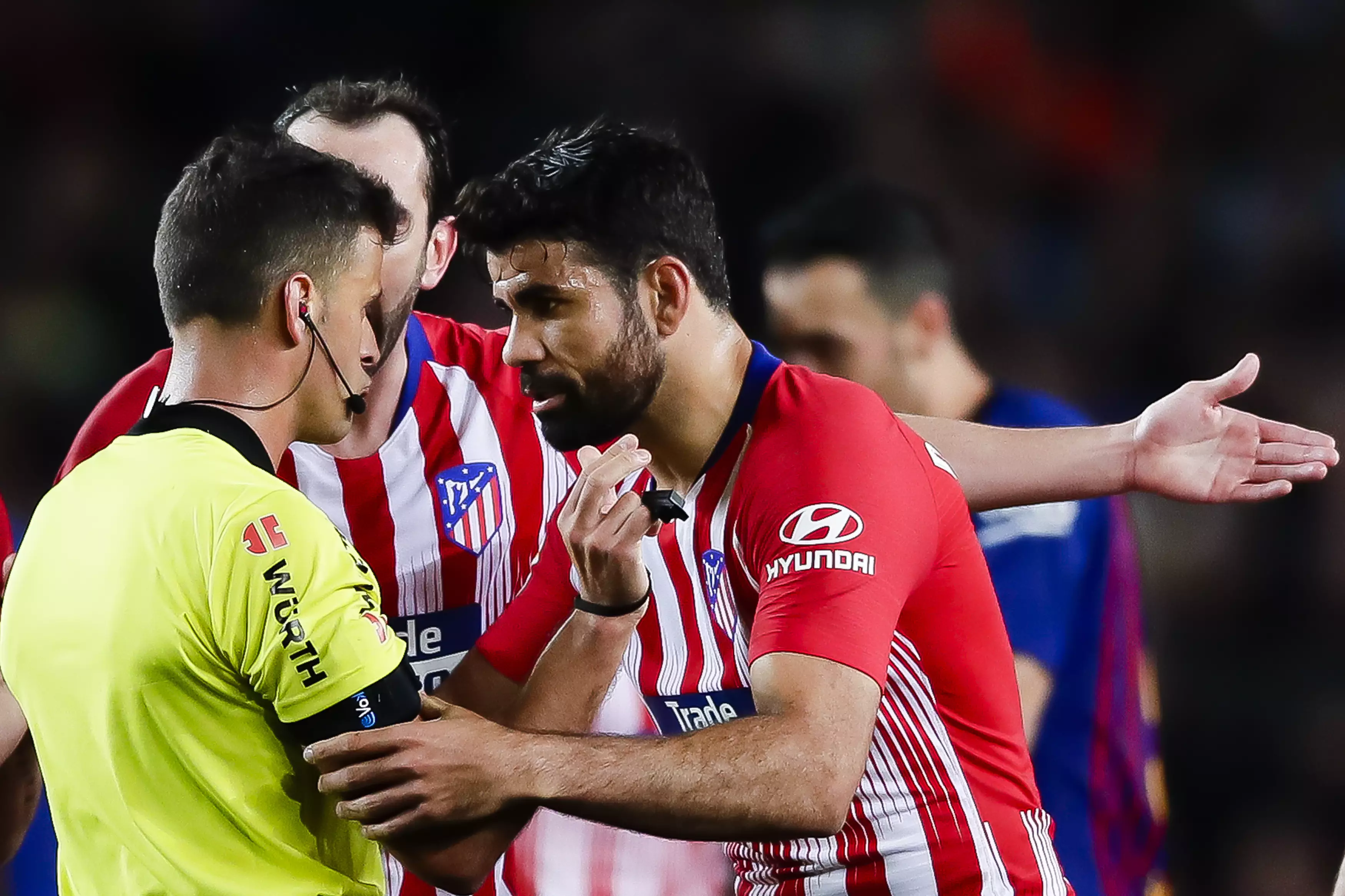 Costa was sent off against Barcelona for something he said to the referee. Image: PA Images