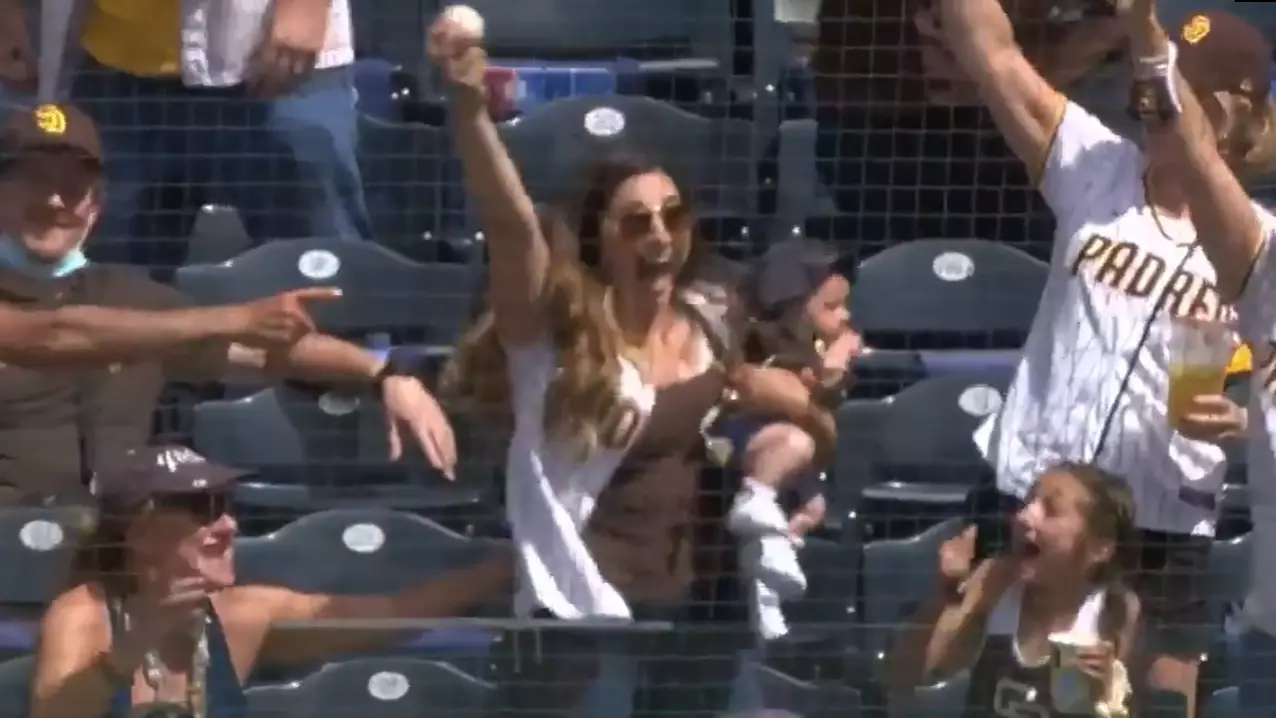 Mum Makes Incredible One-Handed Catch At Baseball Game While Holding Her Baby 
