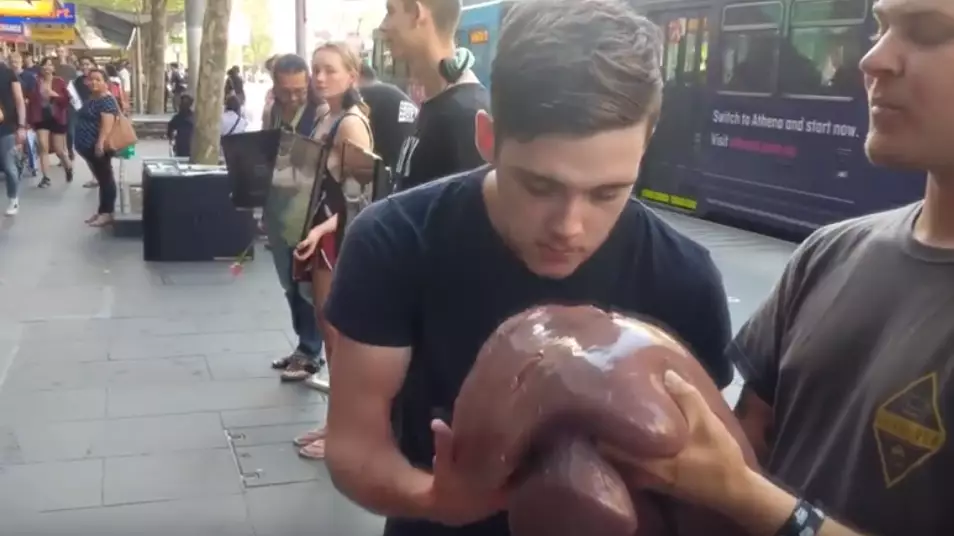 Men Eat Raw Liver In Front Of Vegan Protesters 