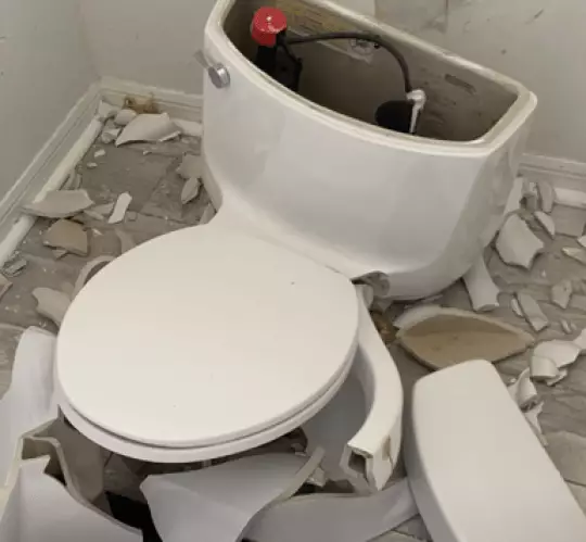 The toilet exploded after the septic tank was hit by lightning.