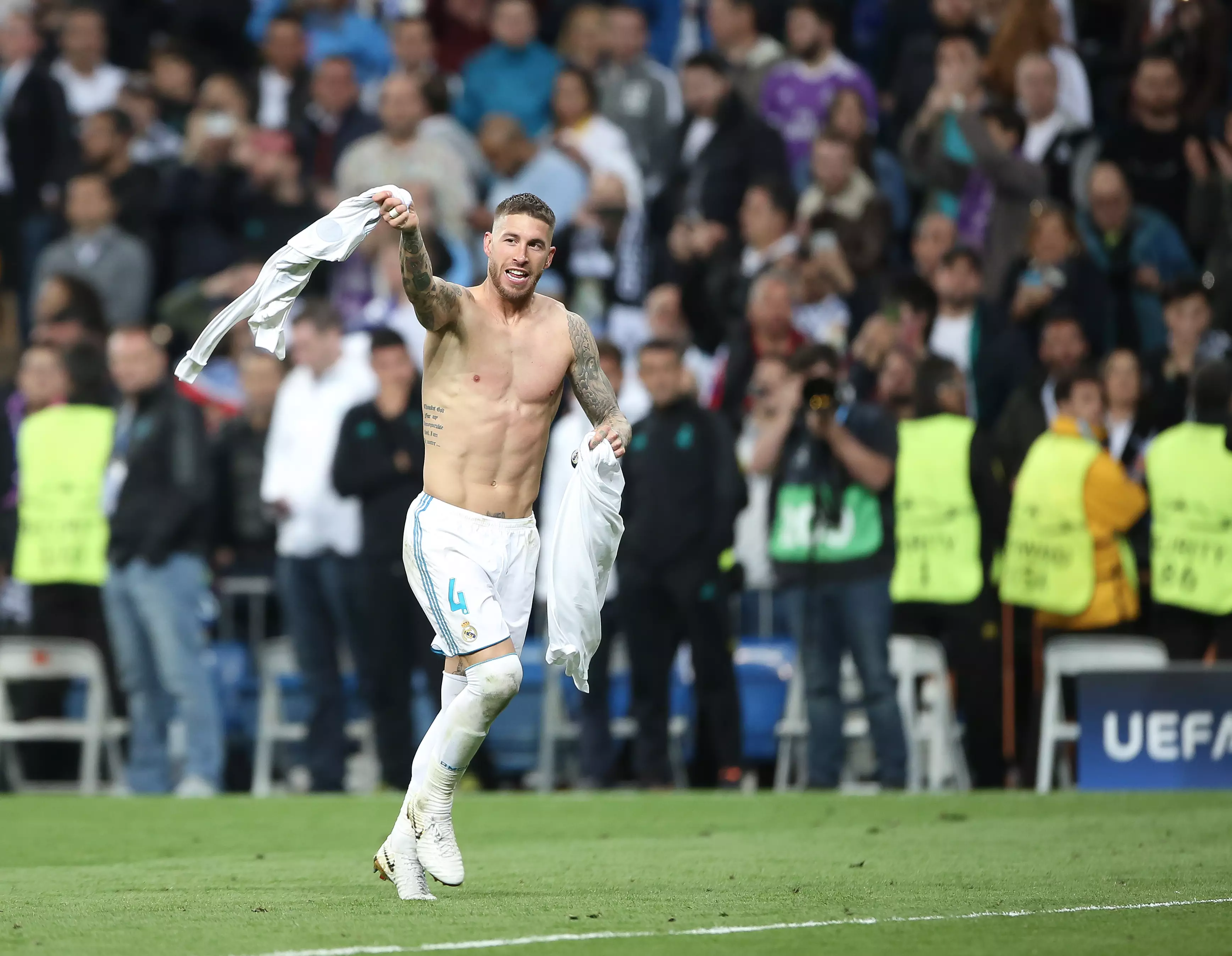Ramos celebrates beating Bayern Munich. Image: PA