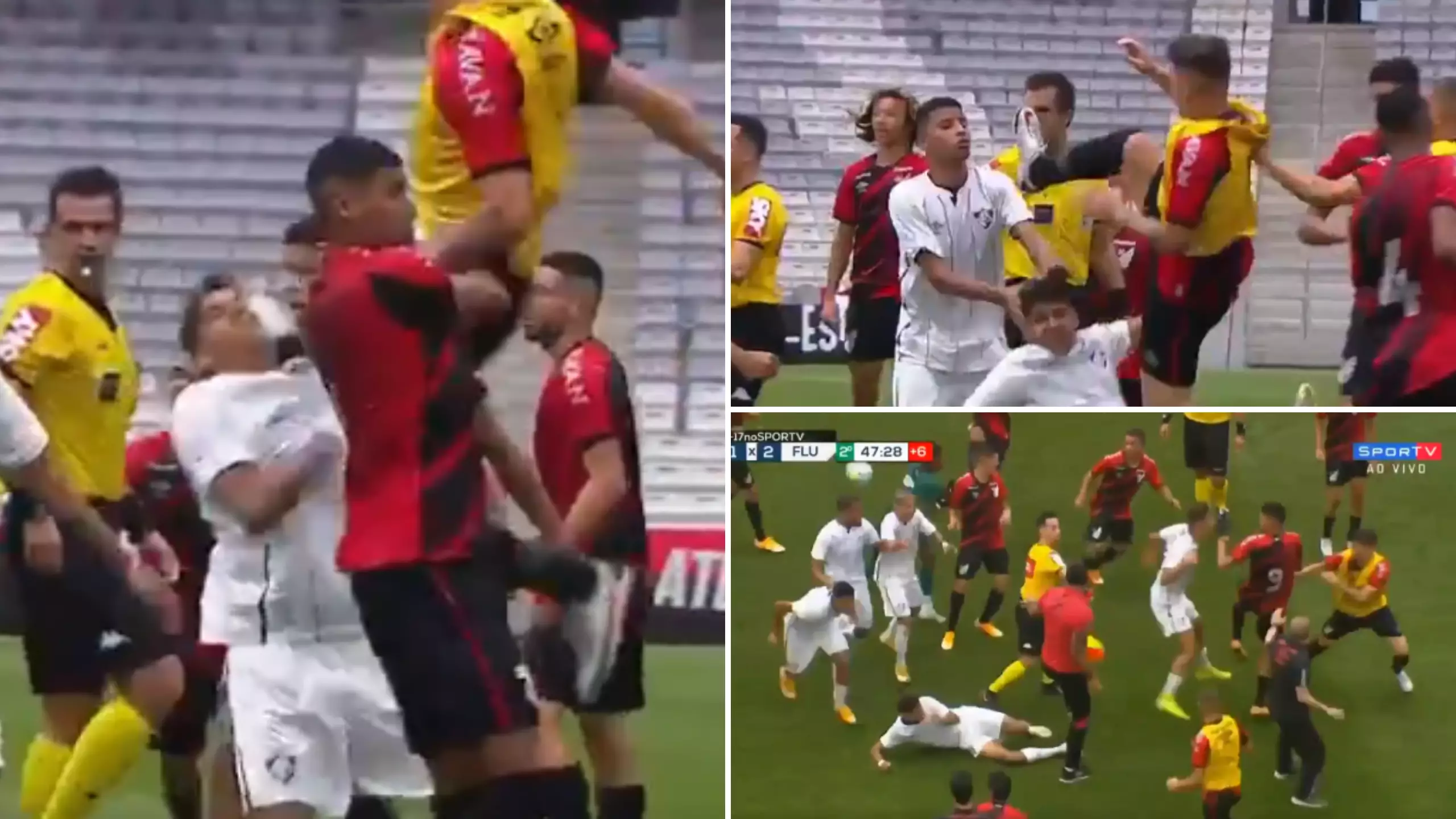 Brazilian Youth Player Kung Fu Kicks Opponent In The Face During Mass Brawl
