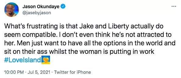 One man explained why he thought Jake wasn't cosying up to Liberty (