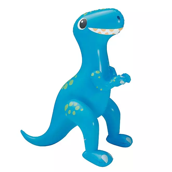 Standing at 213cm tall, the friendly-looking dino sprays a fountain of water (
