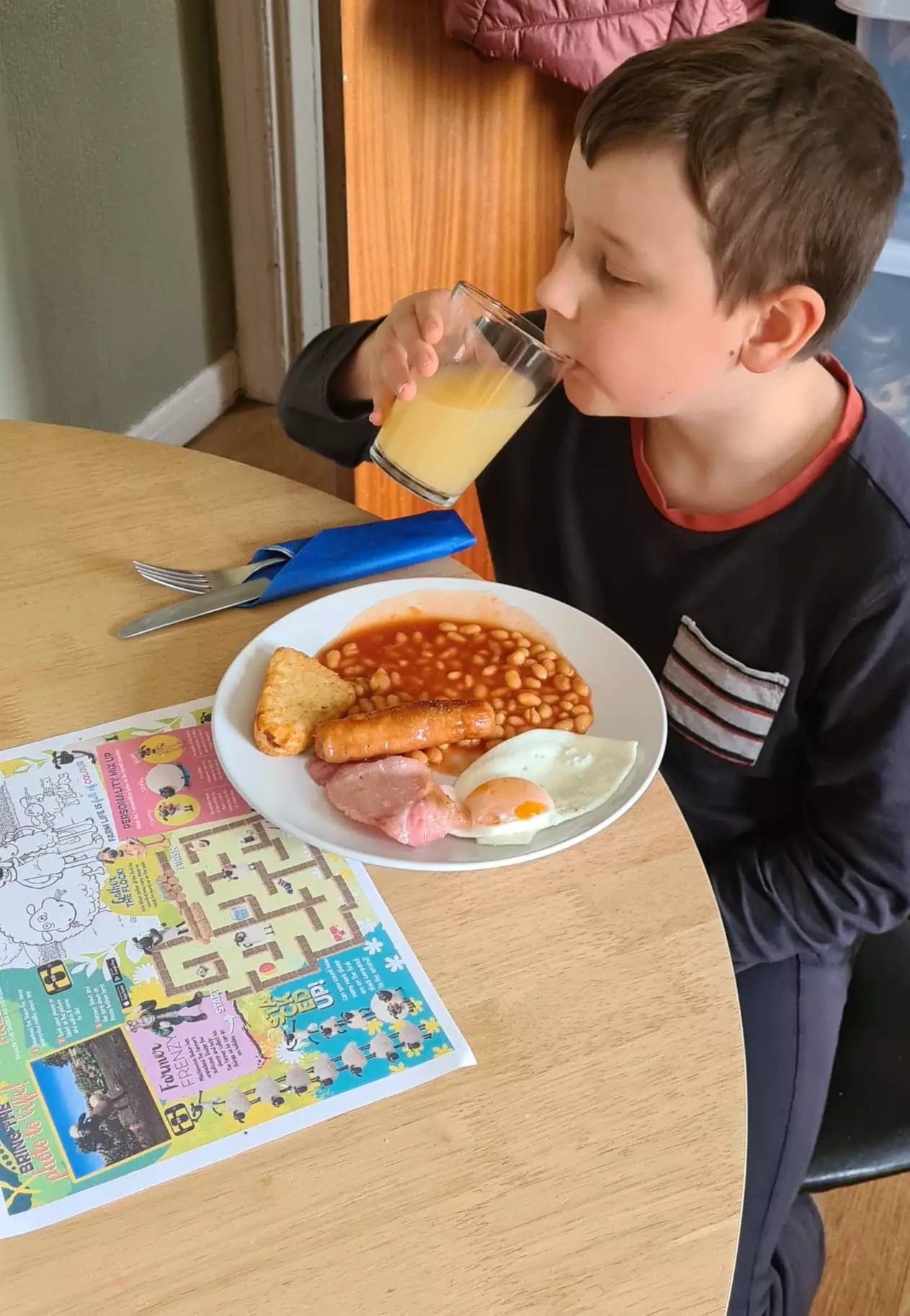 Josh enjoying his breakfast.